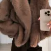 Oversized Brown Fluffy Faux Fur Coats For Women Winter Autumn Loose Lapel Cardigan Jacket 2024 New High Street Warm Outwear