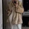 Fashion Lapel Women Thick Warm Long Faux Fur Jacket Elegant Long Sleeve Loose Cardigan Overcoat Winter Lady Chic Street Coats