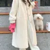 [EWQ] Korean Chic Faux Fur Coat Long Sleeve Single Breasted Women Winter Keep Warm Thickened Beige Overcoats 2024 New 16O3251