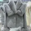 2024 New Autumn Winter Cashmere Wool Woolen Ladies Outerwear Female Coat Real Fur Coat Women Natural Fox Fur Collar Jacket