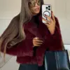Retro Burgundy Flip Collar Long Sleeves Short Warm Coat Elegant Solid Color Loose Faux Fur Jacket New Woman High Street Coats