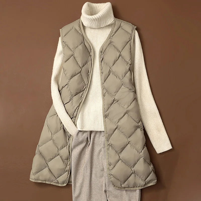 SEDUTMO Autumn Quilted Duck Down Vest Ultra Light Thin Jacket Women Winter Feather Long Warm Basic Casual Waistcoat