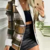 Women's Jacket 2024 Autumn Fashion Plaid Pattern Notched Collar Long Sleeve Blazer Button Front Fleece Lined Daily Casual Coat