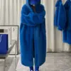 Winter Long Oversized Warm Thick Blue White Fluffy Faux Fur Coat Women with Hood 2022 Loose Casual Korean Style Fashion
