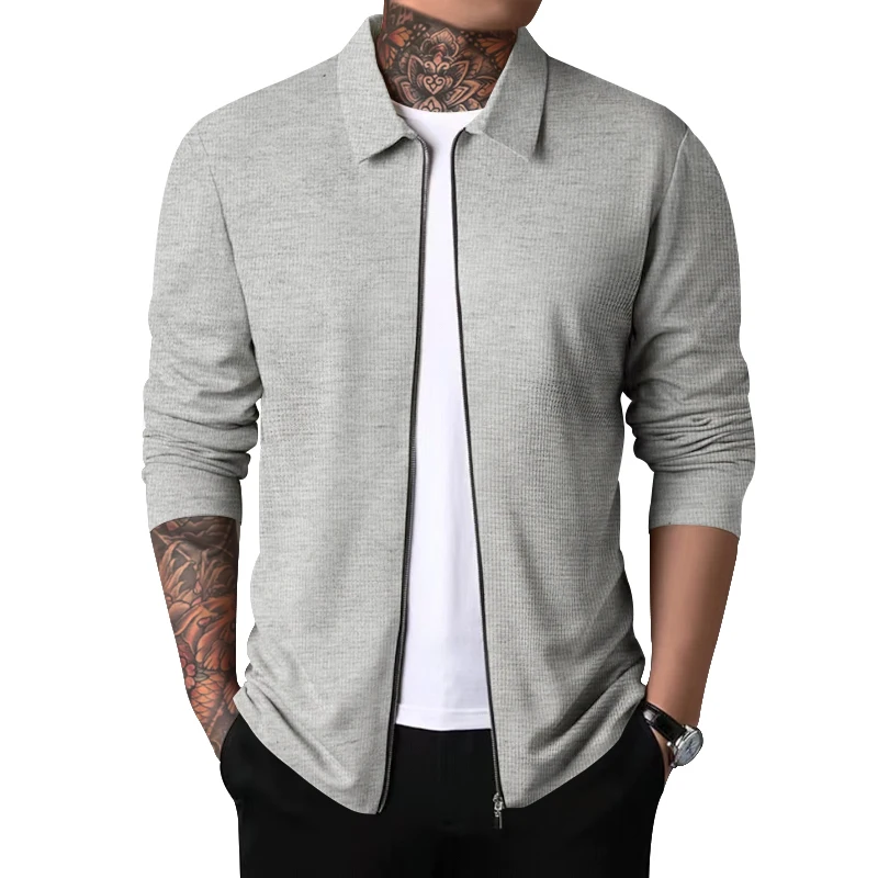 Men's Clothing New Casual Jacket Sporty And Comfortable Outdoor Versatile Top Waffle Lapel Long Sleeved Men's Jacket