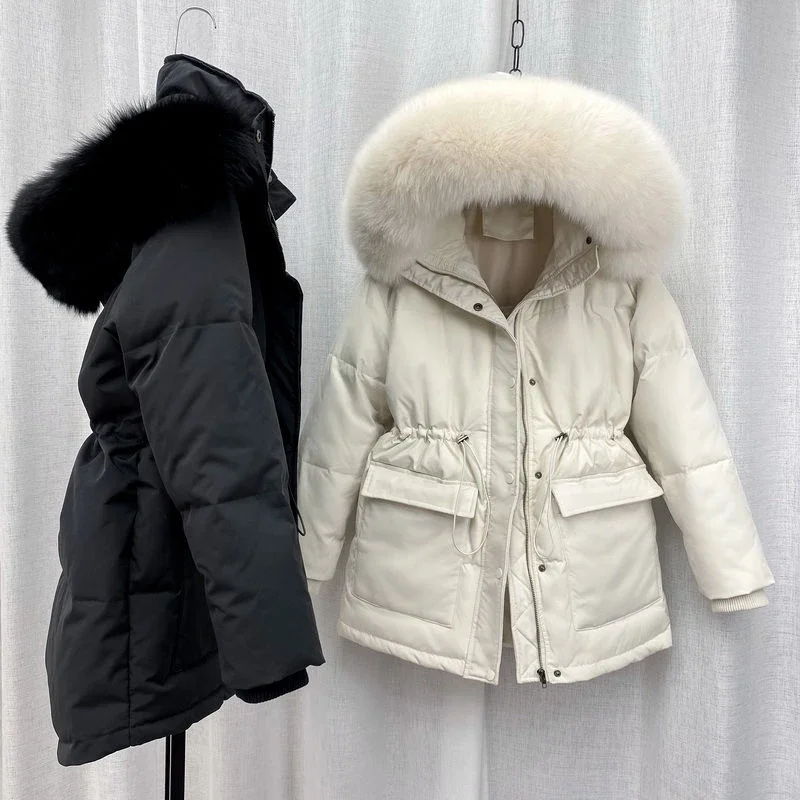 2024 Oversized Cotton Padded Jacket Parka Big Fur Collar Winter Down Jacket Women Thick Warm Parkas Female Outerwear