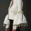 Vintage Elegant Stand Collar Jackets Women Spring Pearl Fringed Decor Embroidery Flared Sleeves Coat Party Evening Outerwears