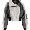 [EAM] Loose Fit Graycolor-block Sweater Big Size Jacket New Lapel Long Sleeve Women Coat Fashion Tide Spring Autumn 2025