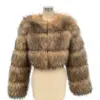 ZADORIN High Quality Cropped Faux Raccoon Fur Coat Women Winter Fashion O Neck Long Sleeve Fluffy Short Faux Fur Jacket Crop Top