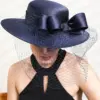 Women Church Veils Fascinators Mesh Derby Hat Formal Party Fedora Cap Wedding Event Show Chapeau Cap With Bow Hair Accessories