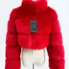 ZADORIN Women Fashion Cropped Faux Fur Coat Warm Stand Fur Collar Slim Fluffy Fur Jacket Women Winter Fur Coats Streetwear