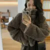 Vintage Cropped Stand Neck Loose Casual Jacket Japanese Streetwear Fashion Fluffy Coats Y2k Aesthetic Grunge Women Chaqueta Coat