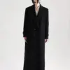 Lautaro Winter Luxury Extra Long Black Warm Soft Wool & blends Coat for Women High Quality Loose Casual Woolen Overcoat 2024