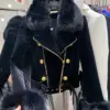 HIGH STREET New Fashion 2024 Designer Jacket Women's Fox Fur Collar Detachable Velvet Motorcycle Jacket