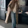 LANMREM 2024 Winter Leopard Print Woolen Coat For Women Long Length Double Breasted Fashion Streetwear Luxury Clothing