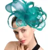 Large Flower Fascinator Church Wedding Hat Women Big Bow Headdress For Party Banqurt Derby Hat Curly Feather Pillbox Cap Femme