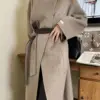 Wear It On Both Sides Lady Woolen Jackets 2024 Autumn And Winter Bathrobe Style Large Lapel Lace Up Tie Women's Long Wool Coats