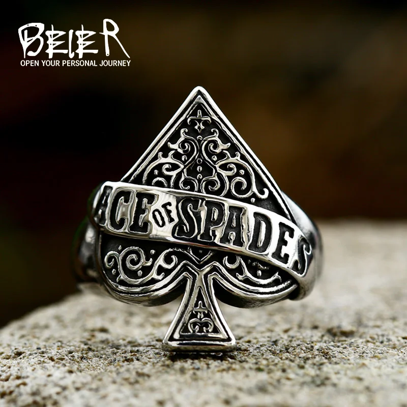 New Creative Design High Quality Ace Of Spade Playing Card Ring For Men Punk Hip Hop Jewelry