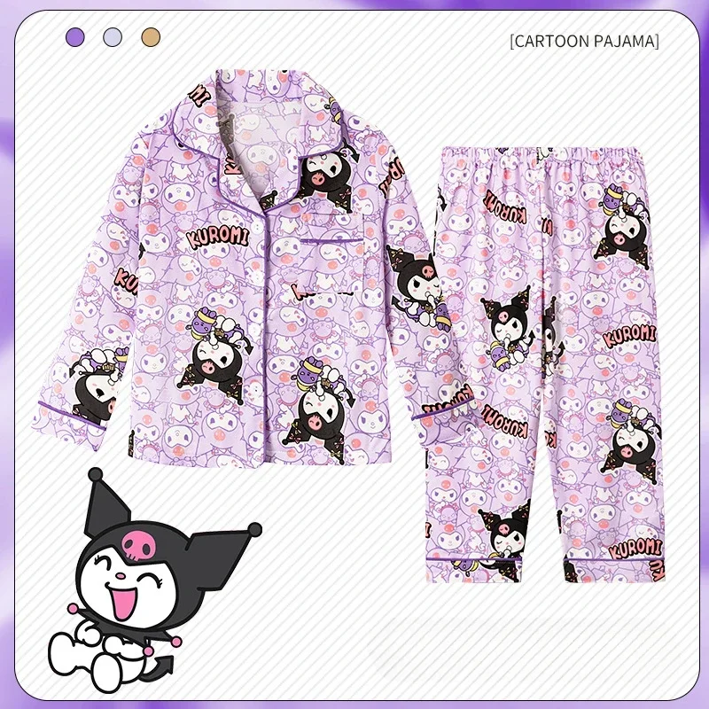 Kawaii Sanrio Girls Pajama Sets Cartoon Long Sleeved Pocket Comfortable Night Clothes Set Soft Skin Friendly Homewear Autumn