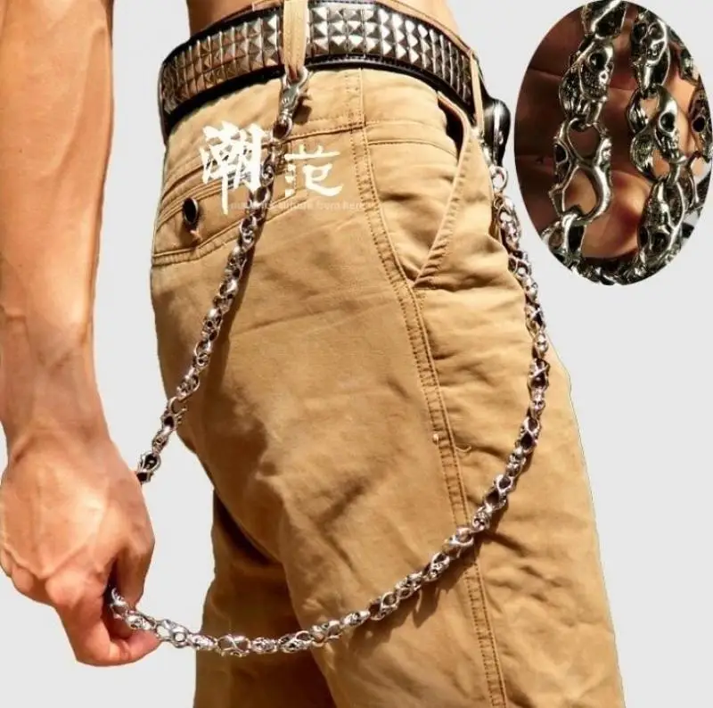 Personality Punk Cool Skull Pants Chain Keychain Waist Chain Men\'s Motorcycle Biker Rider Hip Hop Rock Jewelry Accessories