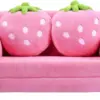 Kids Couch, Double Seat Pink Children's Sofa with 2 Strawberry Pillows, Toddler Armrest Chair for Bedroom, Living Room