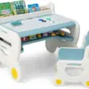 Kids Table and Chair Set, Plastic Activity Table with Watercolor Pens, Blackboard Eraser & Storage Shelf for Drawing, Reading