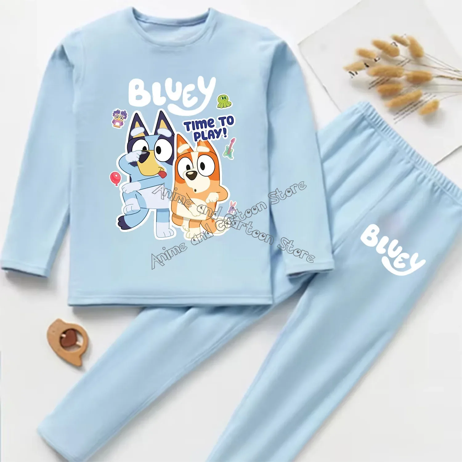 Blueys Bingo Pajamas 2pcs Set for Children Cute Cartoon Warm Long-sleeved Suit Fashion Anime Pattern Homewear Clothing Kid Gift