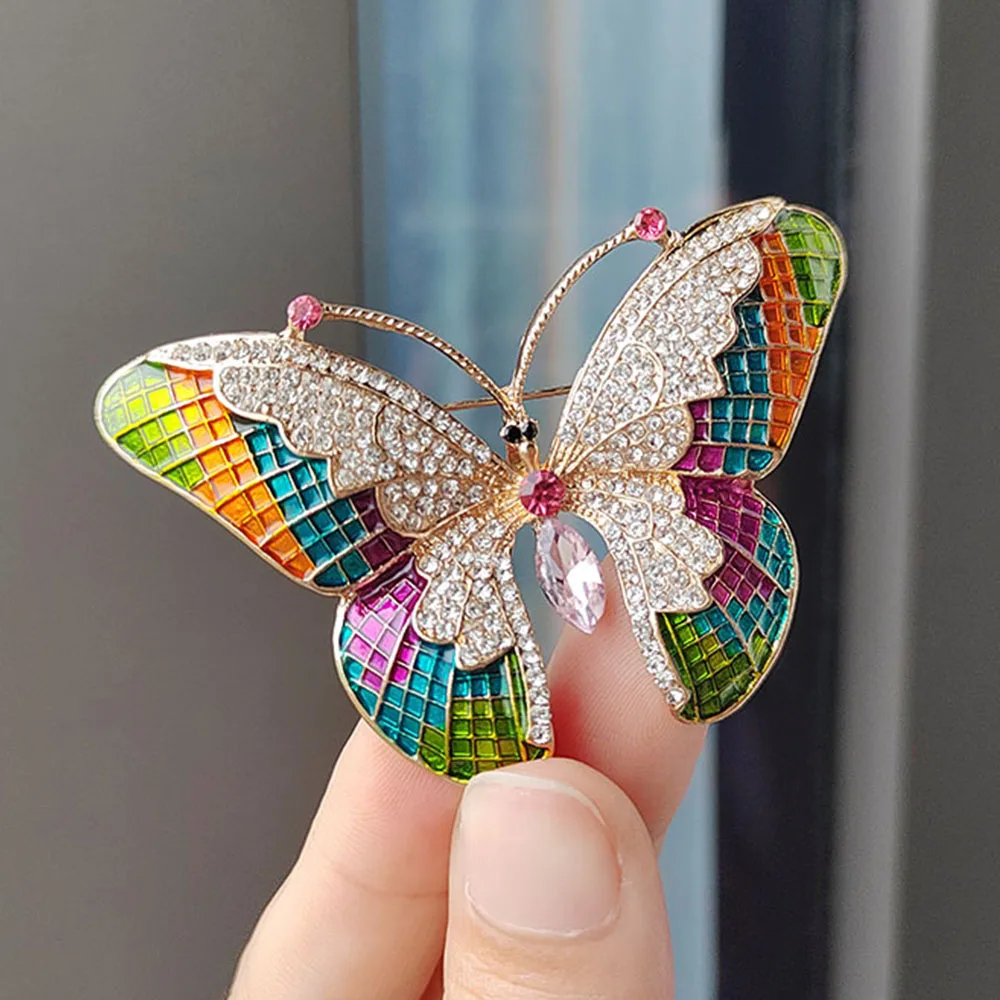 Luxury Colorful Rhinestone Butterfly Brooches for Women Insect Brooch Metal Pins Casual Party Office Suit Coat Jewelry
