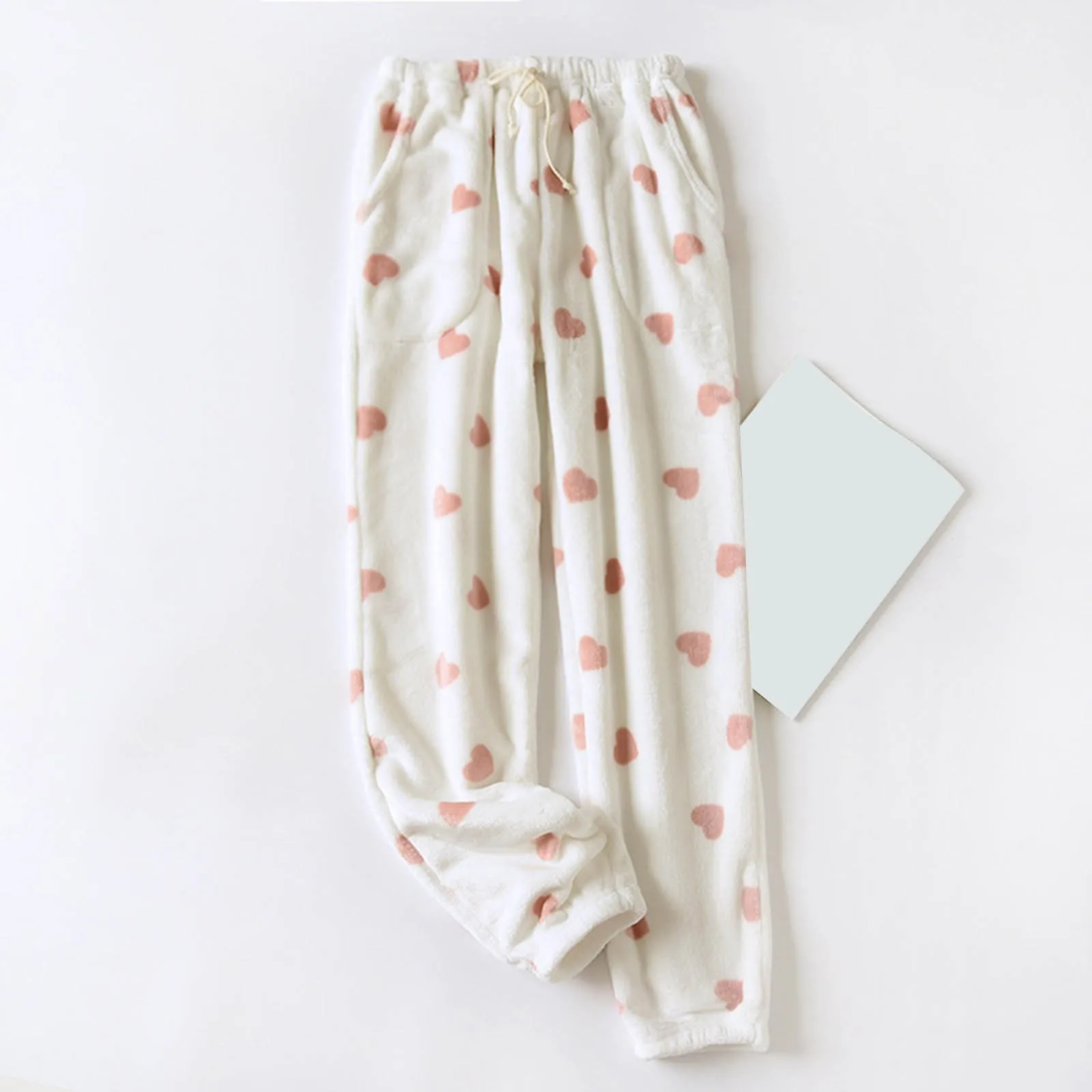 Homewear Soft Comfortable Flannel Pajamas Pants Autumn Winter New Pink Heart Print Girls Sleepwear Thickened Thermal Pants