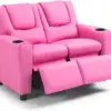 Kids Recliner Chair, Double Kids Sofa Chair w/Cup Holder PU Leather, Toddler Couch w/Adjustable Footrest & for Boys Girls 3+ Age