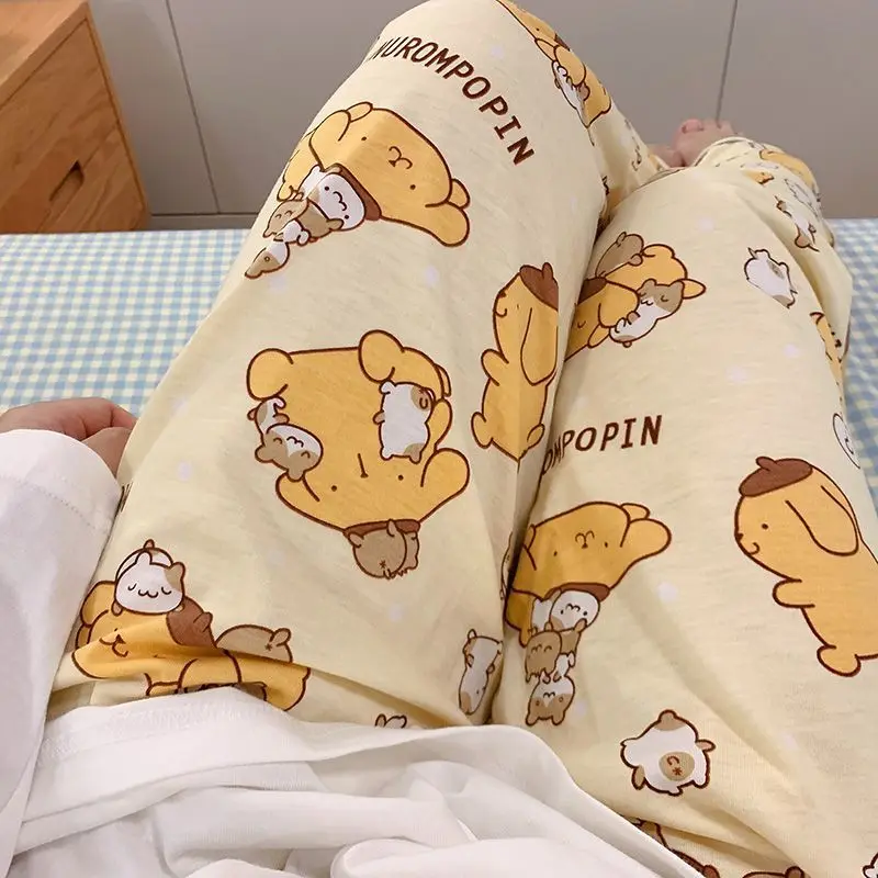 New Sanrio Pom Pom Purin Pajama Pants Women Summer Long Sleepwear Pochacco Hanyodon Cute Cartoon Korean Fashion Home Clothes Y2k