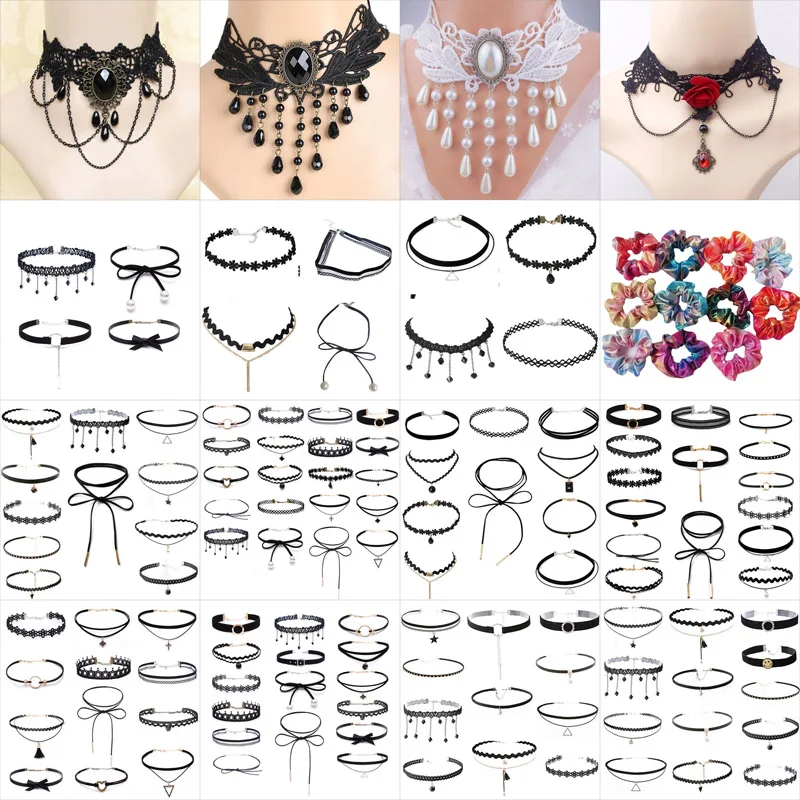 Lace Gothic Chokers for Ladies Women Flower Sexy Fashion Velvet Rose Beads Flower Necklace Girl Party Wearing