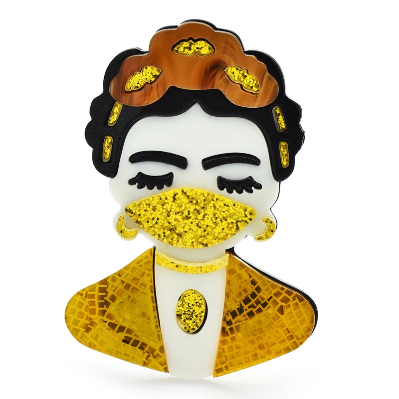 Wuli&baby Acrylic Cosplay Lady Brooches For Women 4-color Fashion Artist Girl Figure Casual Party Brooch Pin Gifts