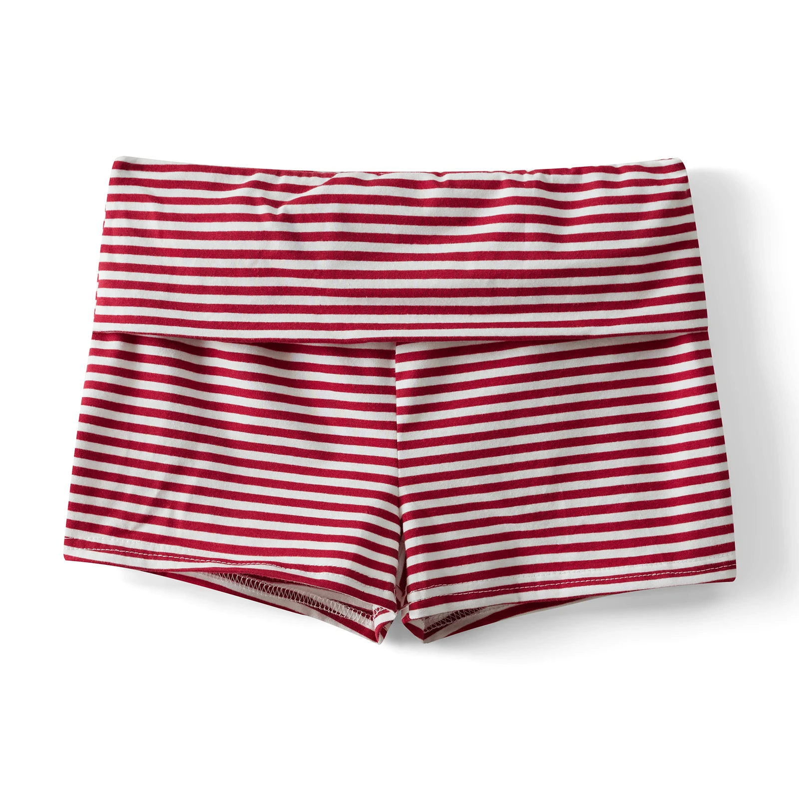 Fold Over Low Waist Pajama Bottoms for Women Girls Casual Solid/Striped Slim Fit Short Pants Casual Streetwear Lounge Shorts