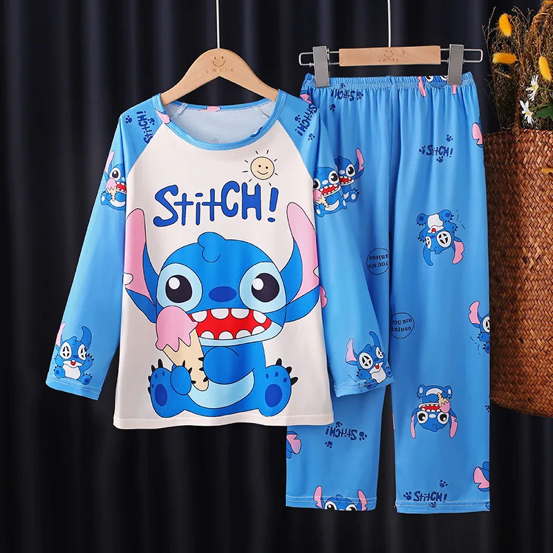 Kawaii Stitch Children's Pajamas Anime Summer Cute Thin Kuromi Cinnamoroll Melody Long Sleeve Pants Cartoon Boy Girls Homewear