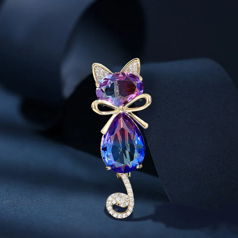 New Cute Bow Kitten Cat Brooches For Women's Suit Scarf Buckle Simple Rhinestone Lovely Cat Animal Brooch Pins Jewelry Gifts