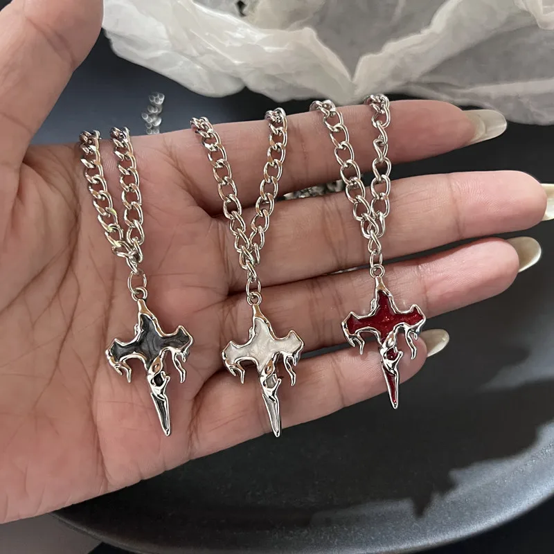 New Gothic Punk Cross Barbed Thorns Pendant Chain Choker Necklace For Women Men Unisex Hip-Hop Grunge Y2K Jewelry Gifts