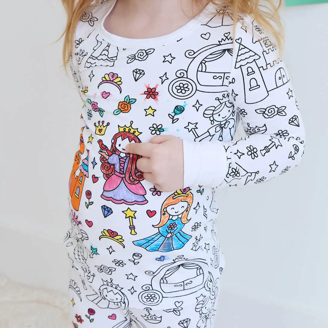 DIY Pajamas Sets New Baby Boy Girls Sketch Colorful Freehand Graffiti Long sleeves Sleepwear Suit Kids Funny Handicraft Homewear
