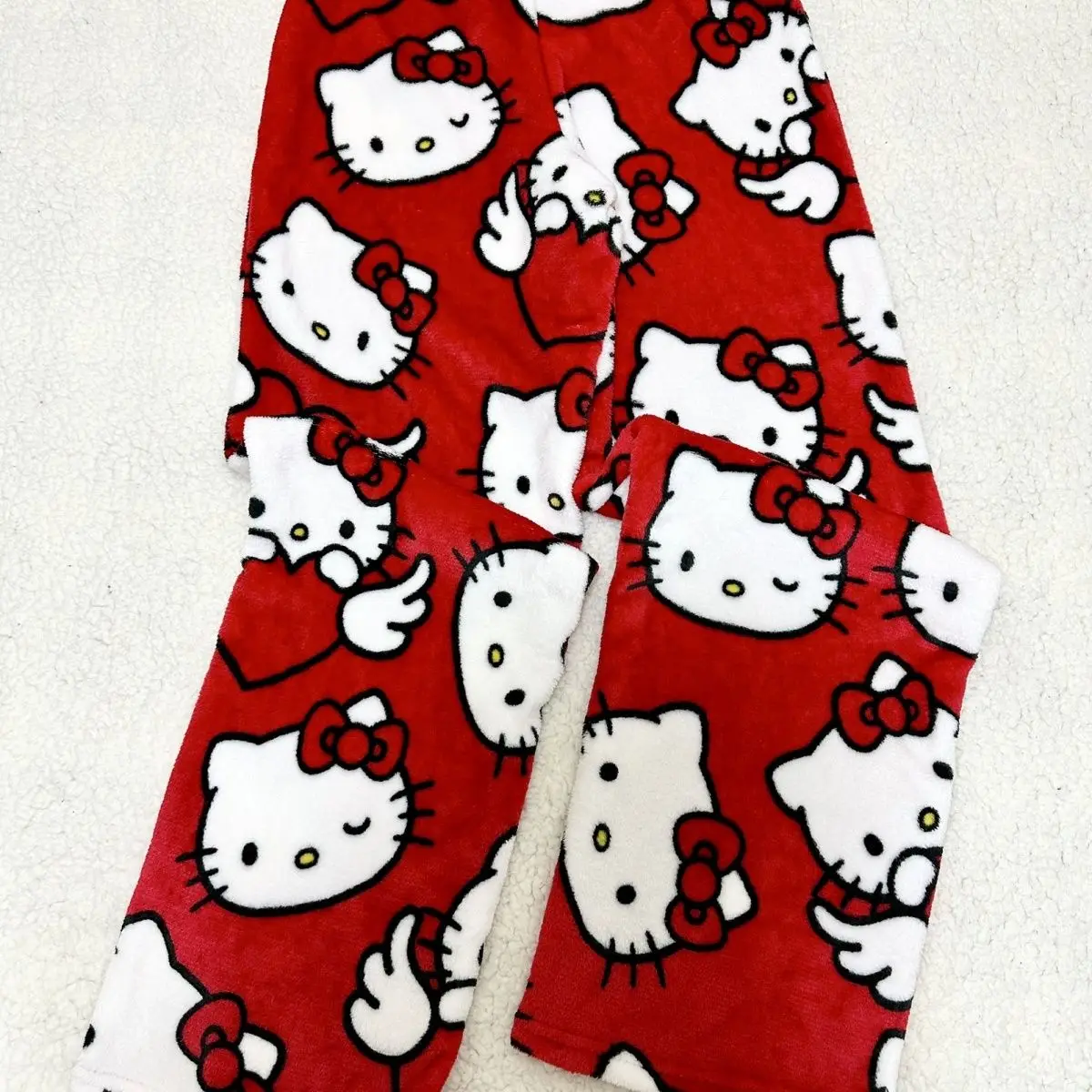Hello Kitty Plush Trousers Cartoon Anime New Loose Leisure Girl Pajamas Soft Fashion Home Pants Clothes Child Birthday Gift