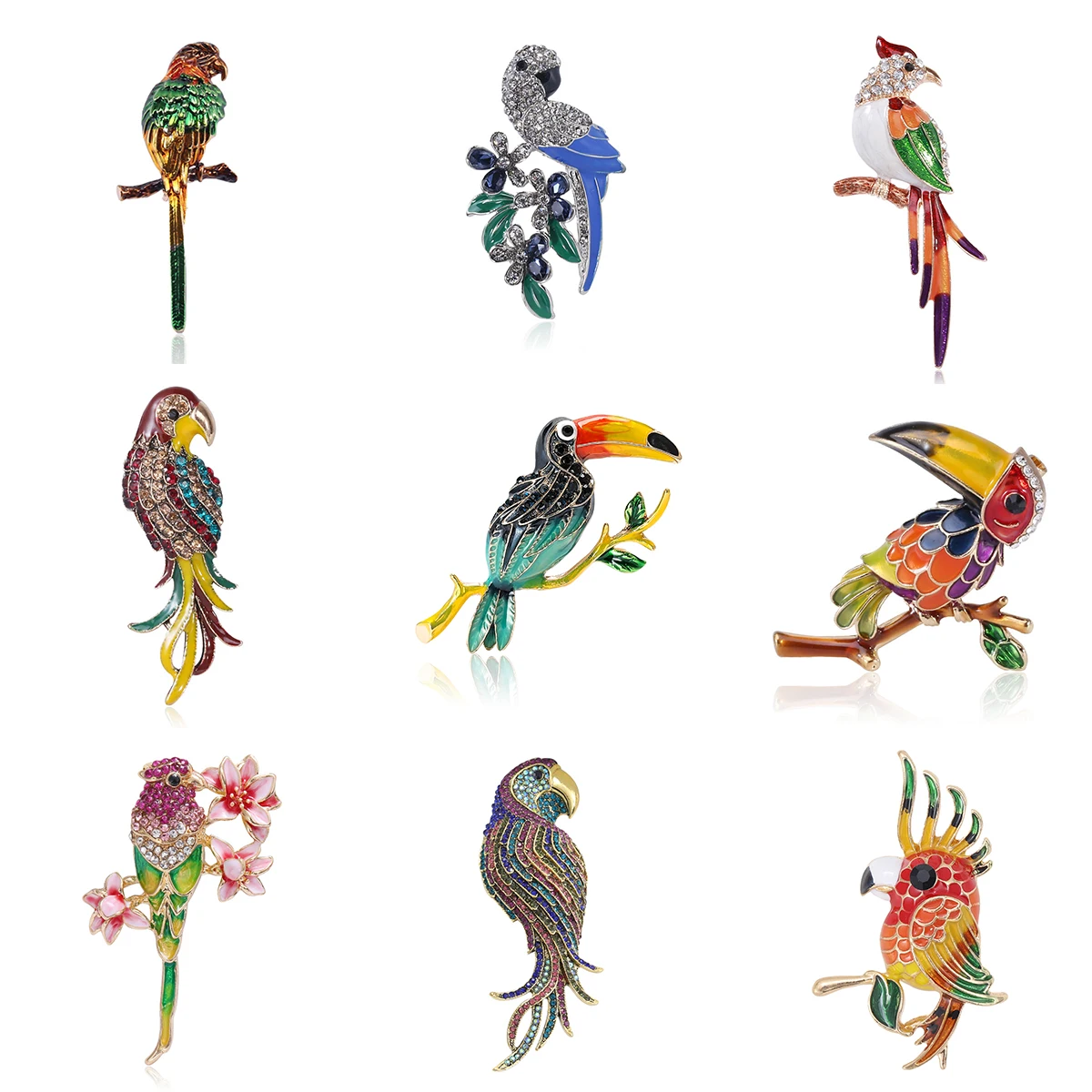 Beautiful Rhinestone Parrot Brooches for Women Unisex Animal Pins Multi-color Available Casual Party Accessories Gifts