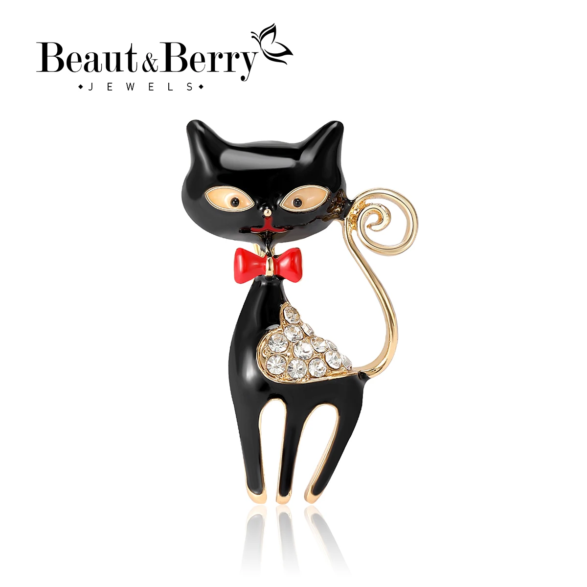 Enamel Bow Tie Cat Brooches for Women Unisex Animal Pins 2-color Available Casual Party Accessories Gifts
