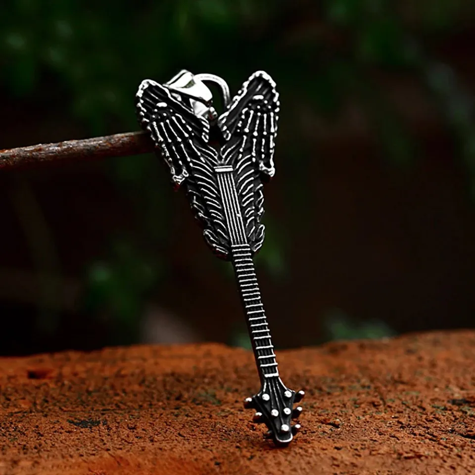 New Vintage Stainless Steel Black Violin Pendant For Men Women Gothic Biker Musical Instrument Necklaces Fashion Rock Jewelry