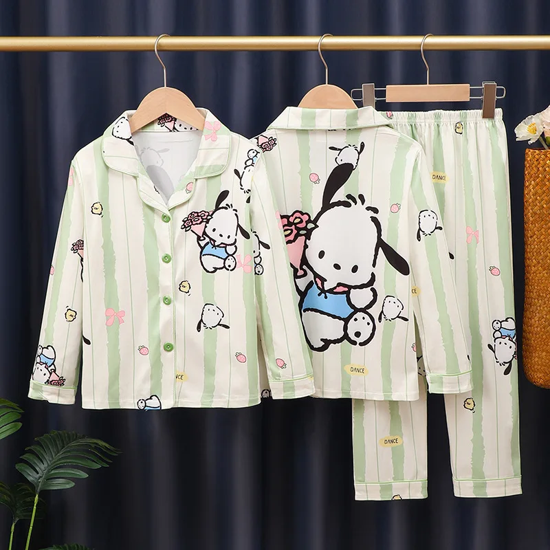 2024 Spring Autumn Children Pajama Girl Sleepwear Miniso Kawaii Anime Kuromi My Melody Cinnamoroll Kids Pijamas Boy Home Clothes