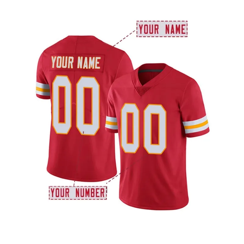 Customized Name And Number Men's V-Neck Embroidered American Football Jersey Kansas City Personalized Short Sleeved Shirt Chiefs