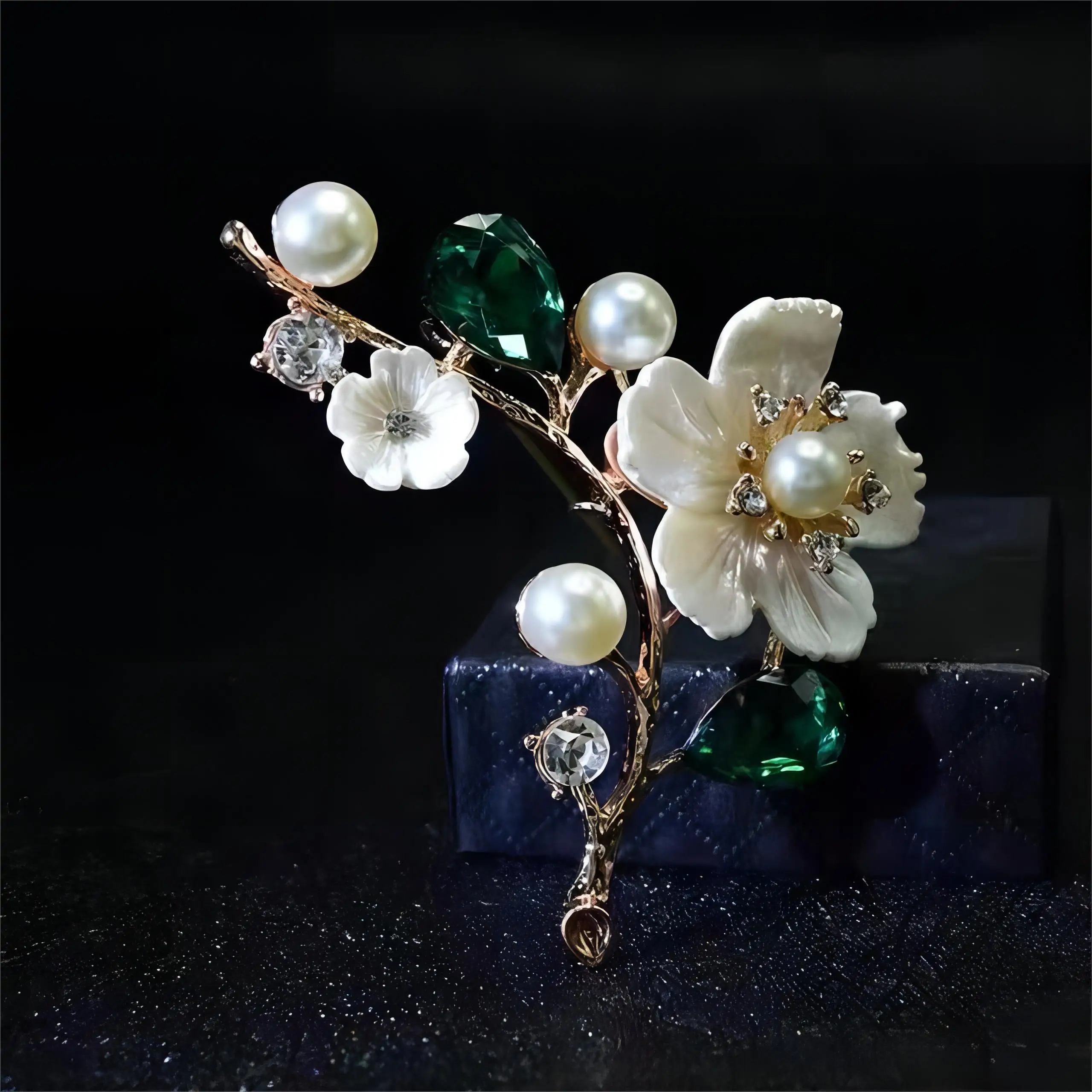 New Rhinestone Large Plum Blossom Branch Pins for Women Unisex Pearl Plant Brooches Event Party Decoration Clothes Accessories