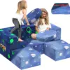 6PCS Modular Kids Play Couch with Blanket, Kids Sofa Couch with Glow Effects for Playroom & Indoor, Convertible Toddler Couch fo