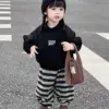 2025 Korea Autumn WInter Plush Children's Sets Boys Girls Clothes Set Weaters Pants 2Pcs Set Children's Sports Striped Pants