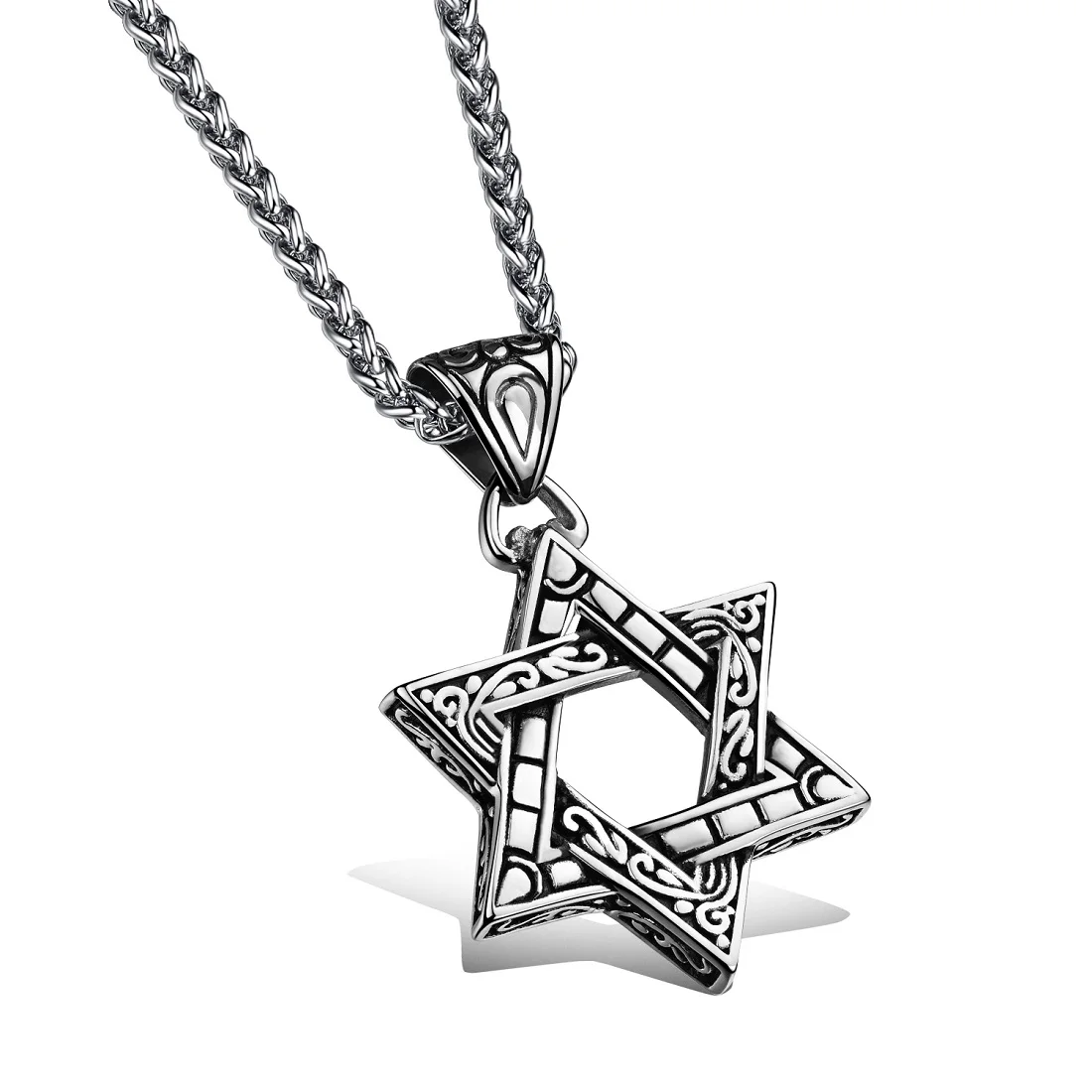 JHSL Men Statement Israel Star of David Pendant Necklace O Shape Twisted Chain Stainless Steel Silver Color Fashion Jewelry