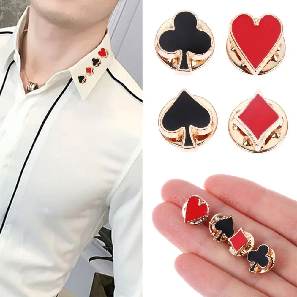 4pcs/set Popular Zinc Alloy Poker Broche Brooch Badges Small Poker Cufflinks Pins Brooches for Women Men Shirt Collar Accessory