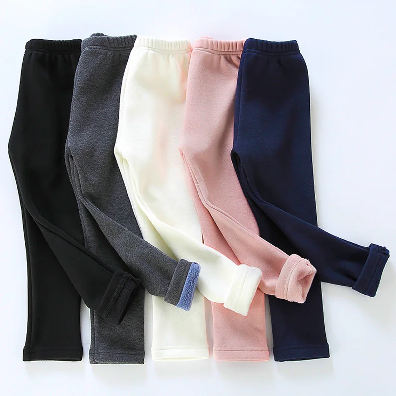 Sweet Girls Pants Kids Boys Thick Warm Trousers Winter Children Casual Solid Color Warm Pants Girls Leggings Gray Pink Wine